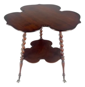Cloverleaf Motif Carved Mahogany Claw Feet Twisted "Rope" Legs Center Lamp Table