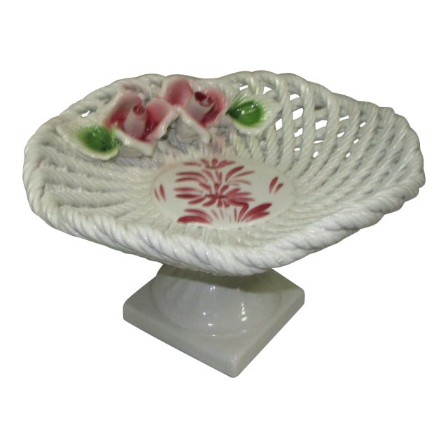 Italian Ceramic Floral Pedestal Bowl For Sale