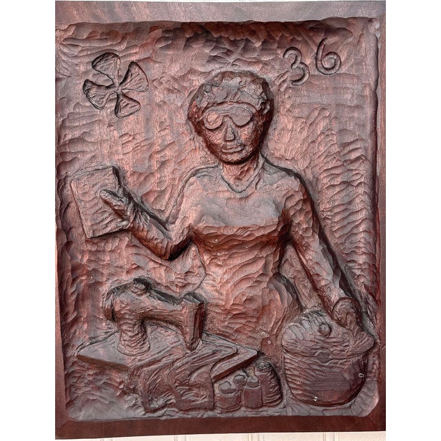 Antique Folk Art Carved Mahogany Women Wall Hanging Panel For Sale - Image 6 of 10