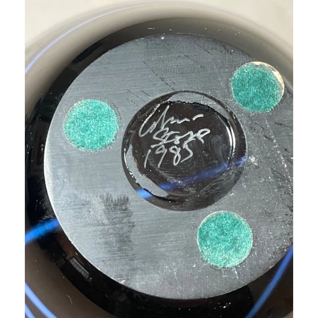 Large Vintage Hand Blown Signed Colin Stone 1985 Iridescent Opal Web Glass Vase For Sale - Image 10 of 10