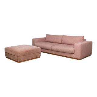 Sepia Fabric Three-Seater with Ottoman in Rose with Storage Compartment from Bolia, Set of 2 For Sale