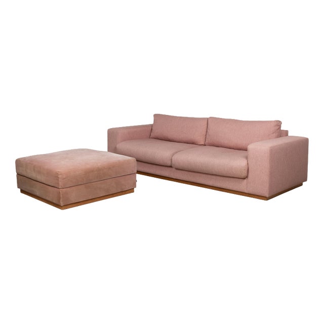 Sepia Fabric Three-Seater with Ottoman in Rose with Storage Compartment from Bolia, Set of 2 For Sale