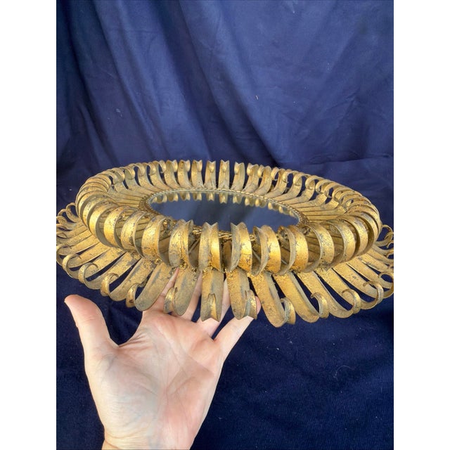 1960s 1960’s Italian Gilt Metal Mirror | Mid-Century Modern Tole Sunburst For Sale - Image 5 of 9