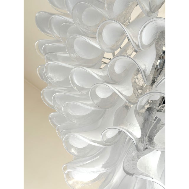 Glass White and Transparent “Selle” Murano Glass Chandelier in Mazzega Style For Sale - Image 7 of 8