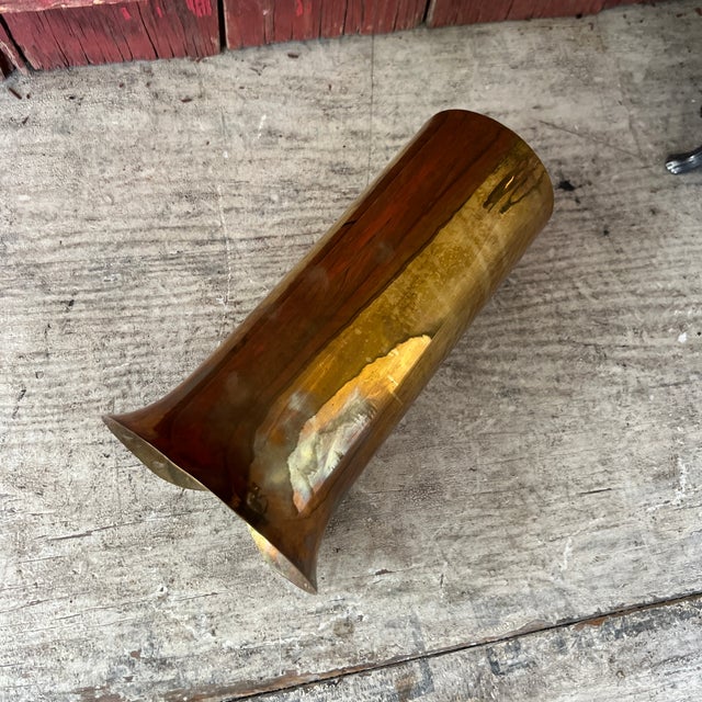 Metal Vintage Brass Fluted Vase 9"x5" India Handmade Decorative Accent For Sale - Image 7 of 11