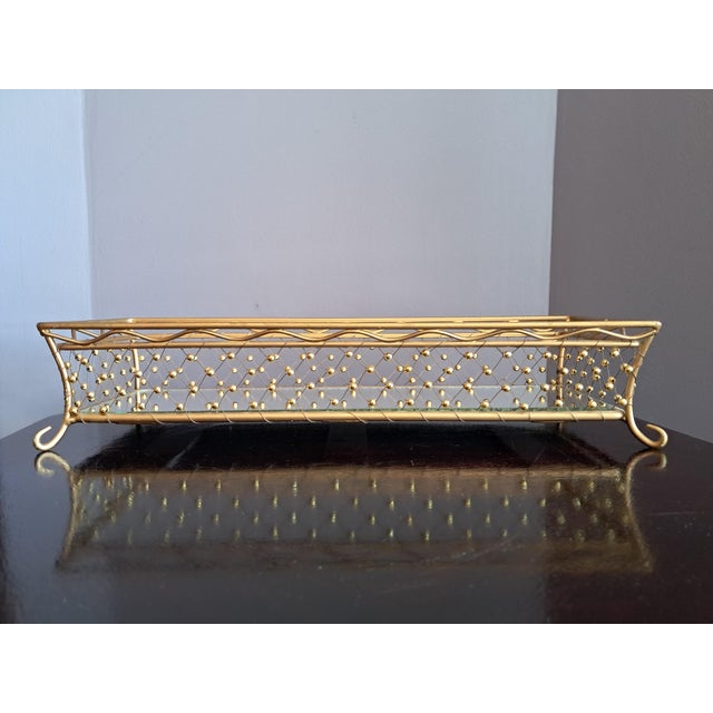 Metal Mid-Century Modern Tall Beaded Weave Rectangular Vanity Mirror Tray For Sale - Image 7 of 16