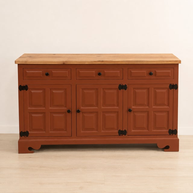 Mid-century Spanish sideboard, professionally restored and hand-painted. The original top has been replaced with a new...