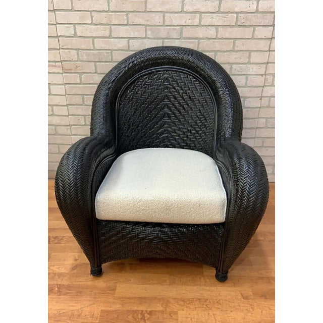 Early 21st Century Malabar Woven Wicker Rattan Lounge Chairs W/ Newly Reupholstered Pillows - Set of 2 For Sale - Image 5 of 11