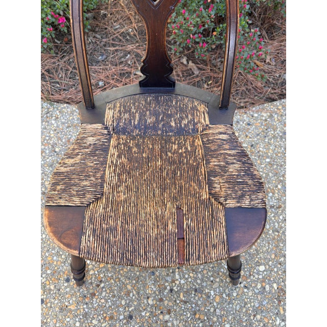 Antique Late 18th or Early 19th Century Rush Seat Petite Windsor Sack Back Hoop Chair With Pierced Central Splat For Sale - Image 9 of 10