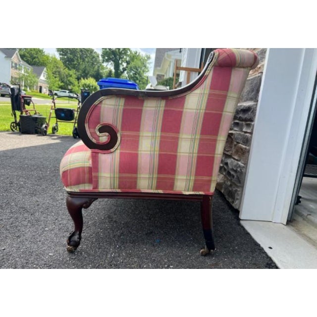 Queen Anne Camelback Settee With Red Plaid Upholstery For Sale - Image 3 of 10