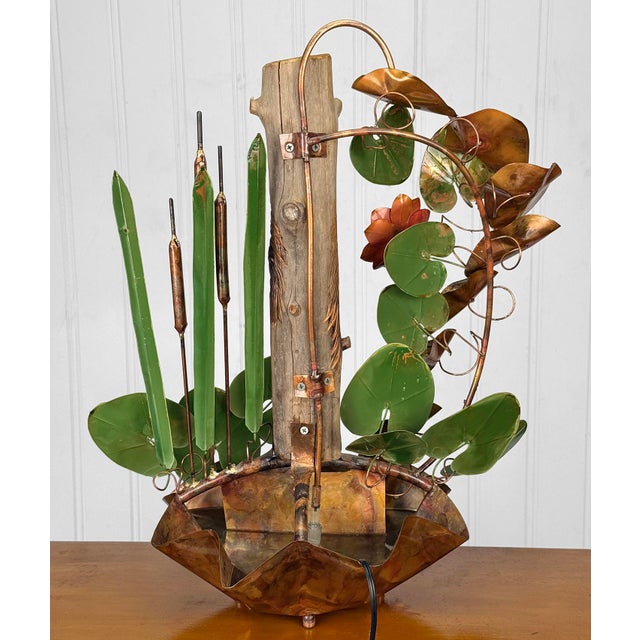 Outsider Folk Copper Art Garden Indoor Water Fountain W/ Live Edge Log For Sale - Image 6 of 12