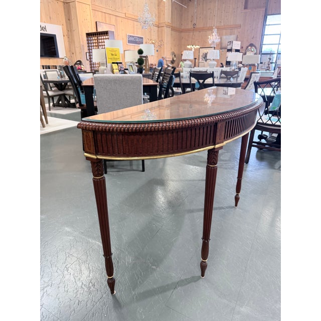 Neoclassical Late 20th Century Stickley John Widdicomb Mahogany Demi-Lune Console Table With Glass Top For Sale - Image 3 of 10