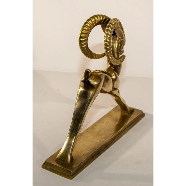 Vintage French Art Deco Style Sculpture of Brass Ibex Antelope For Sale - Image 4 of 13