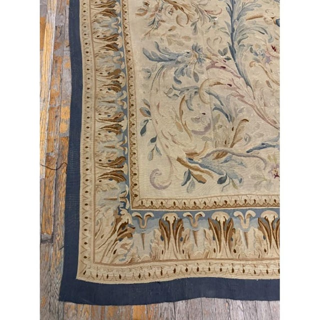 Mid-19th-Century Beige Field Medallion Antique Aubusson Flatweave Wool Rug For Sale - Image 4 of 5