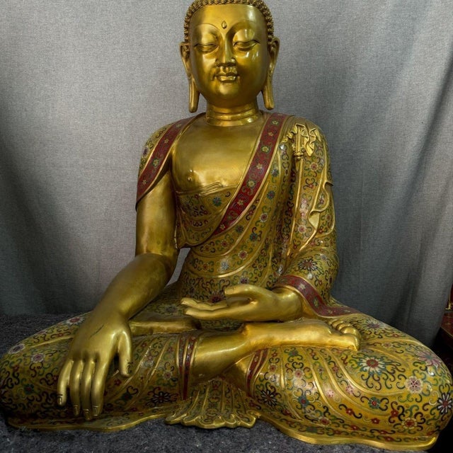 Monumental Cloisonné Enamel Three Buddha Altar Set | Chairish