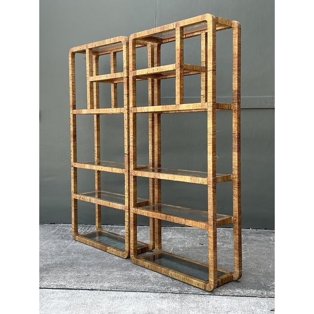 Wood Vintage Wrapped Rattan Etagere- A Pair For Sale - Image 7 of 12