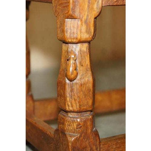 Burr Oak Stool with Curved Top by Robert Mouseman Thompson, 1930s For Sale - Image 9 of 18