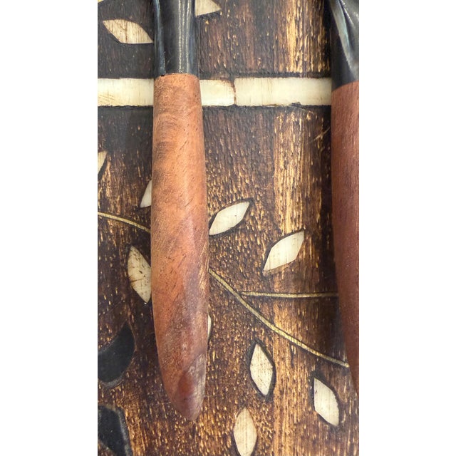 Hand Carved Teak Handle Horn Spoons Set of 4 For Sale In Miami - Image 6 of 11