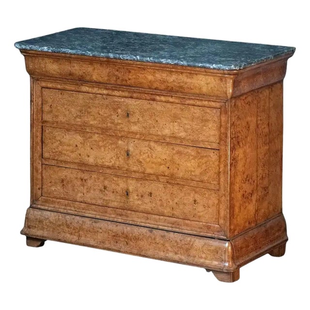 French Louis Philippe Chest or Commode of Burr Ash With Marble Top For Sale