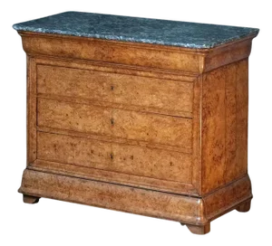 French Louis Philippe Chest or Commode of Burr Ash With Marble Top