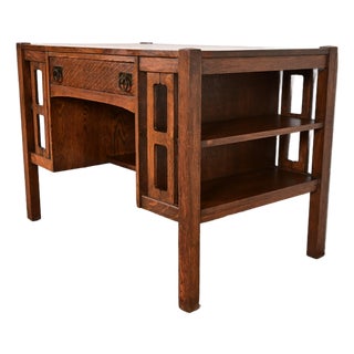 Stickley Brothers Style Antique Mission Oak Arts & Crafts Desk With Built-in Bookcases, Circa 1900 For Sale