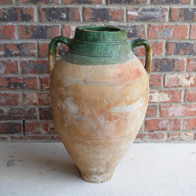 Rustic European Antique Turkish Terracotta Olive Jar Vase - Pottery Clay Pot Glazed Top For Sale - Image 3 of 7