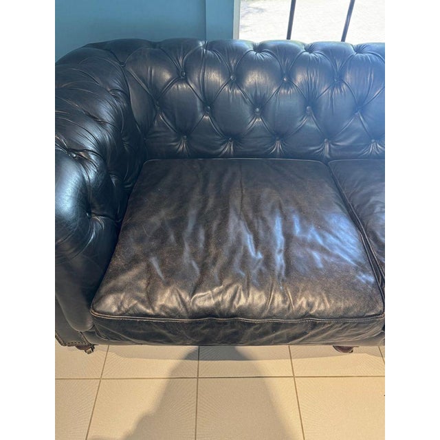 Restoration Hardware Kensington Ebony Leather Sofa With 44” Depth and Luxe Down Feather Fill For Sale - Image 11 of 18