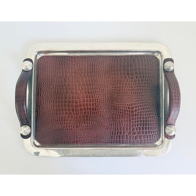 Argentine Silver Plate & Leather Tray, Plata Lappas-Style, Late 20th C For Sale In Sacramento - Image 6 of 10