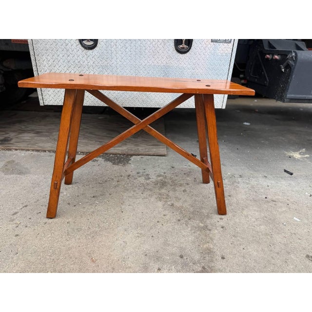 Brown Vintage French Rustic Style X Base Solid Wood Console Table by Pier 1 For Sale - Image 8 of 9