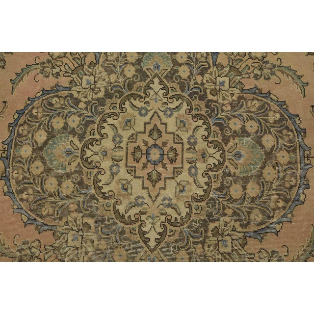 1980s Tabriz Rug 9’3” X 9’2” Pink Wool Vintage Distressed Hand-Knotted Carpet For Sale - Image 5 of 15