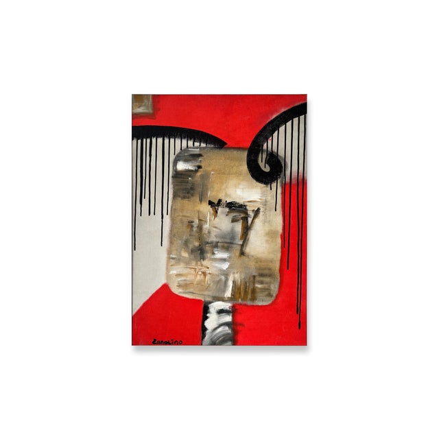 Philippe Zanolino, Red Abstract Composition, 1990s, Oil on Canvas For Sale - Image 7 of 7