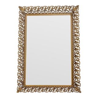 Vintage Hollywood Regency Gilt Filigree Vanity Mirror & Perfume Tray For Sale