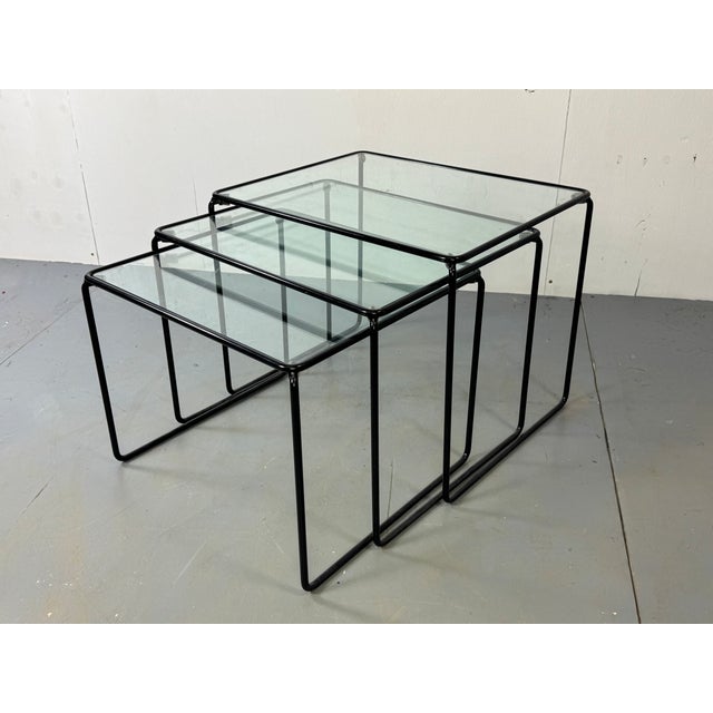 Modernist Italian Steel and Glass Set of Nesting Tables, 1970s, Set of 3 For Sale - Image 4 of 9