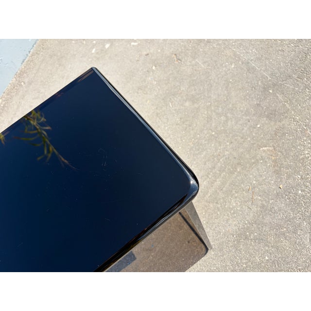 1970s Mid Century Modern Dark Glass and Brass Console Table, Sofa Table For Sale - Image 15 of 16