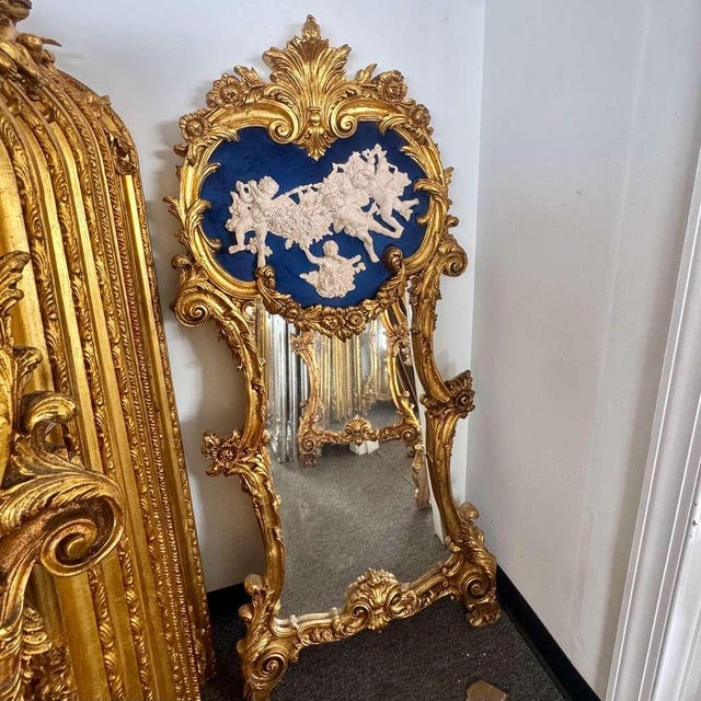 Rococo Rococo Blue Wall Mirror – Ornate Gold Leaf French Frame, 61"h Luxury Statement Mirror For Sale - Image 3 of 3