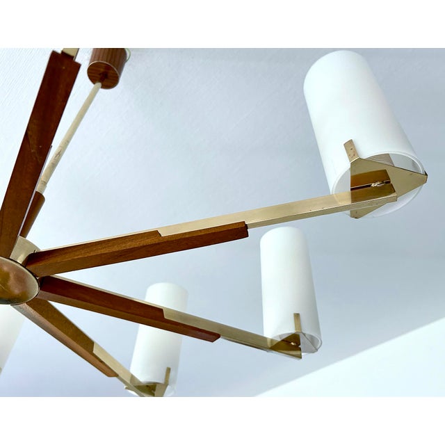 Large Scandinavian Glass and Teak Pendant Light, 1960s For Sale - Image 4 of 15