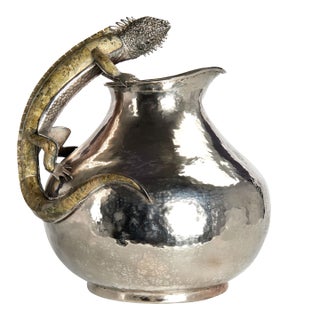 Vintage Silver Plate Pitcher With Lizard in the Style of Los Castillo For Sale