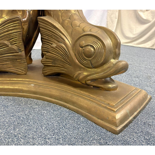 1960's Italian Hollywood Regency Brass Koi Fish Dining Table With Beveled Glass Top For Sale - Image 12 of 15