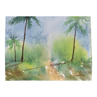 Signed Original Watercolor Landscape “Tropical” For Sale