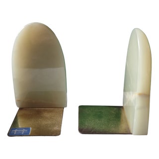 Mid-Century Onyx Bookends with Brass Base, 1970s, Set of 2 For Sale
