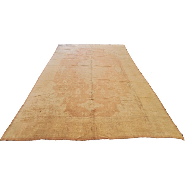 Antique Turkish Angora Oushak Carpet, Handmade Oriental Rug Shrimp, Pink, Ivory For Sale - Image 15 of 18