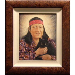 Art Pressman "Gorman and His Cat" r.c Gorman Portrait Original Oil on Canvas For Sale