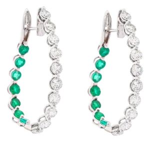 4 Carat Lab Diamond & Emerald 14k Gold Inside-Out Hoop Earrings, A Pair