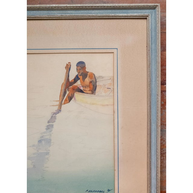 Early 20th Century American Watercolor of Man in Canoe by Frederick Soldwedel For Sale - Image 4 of 12