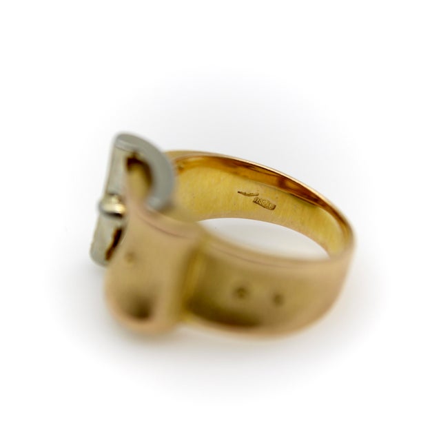 Metal Vintage 18k Gold and Ruby Italian Buckle Ring, Size 5.75 For Sale - Image 7 of 10