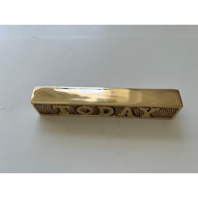 MidCentury Modern Vintage Solid Brass Desk Paperweight With "Today