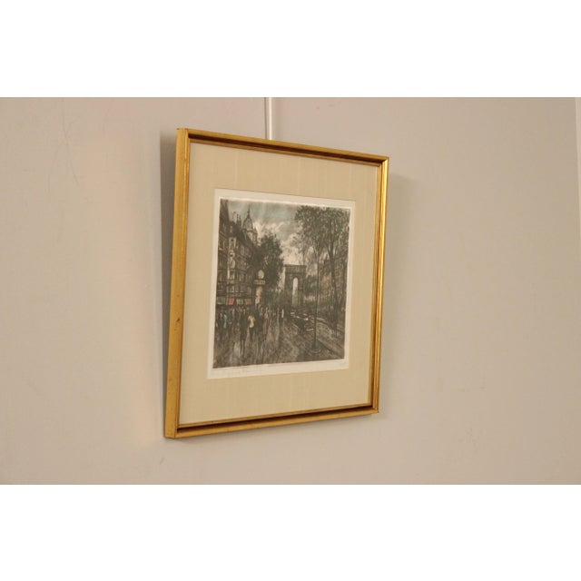 Impressionist Vintage 20th Century 'Paris' Street Scene Colored Etching, Custom Framed For Sale - Image 3 of 13