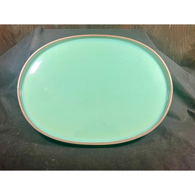 Vintage Banseki Japanese Ceramic Platters With Blue Glaze - a Pair For Sale - Image 4 of 16