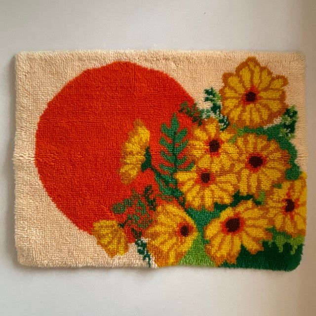 Cream 1960s “Flower Power” Latch Hook Textile Wall Hanging For Sale - Image 8 of 17