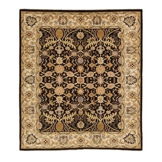 Modern Paki Peshawar Handmade Wool Rug in Brown With Floral Design For Sale
